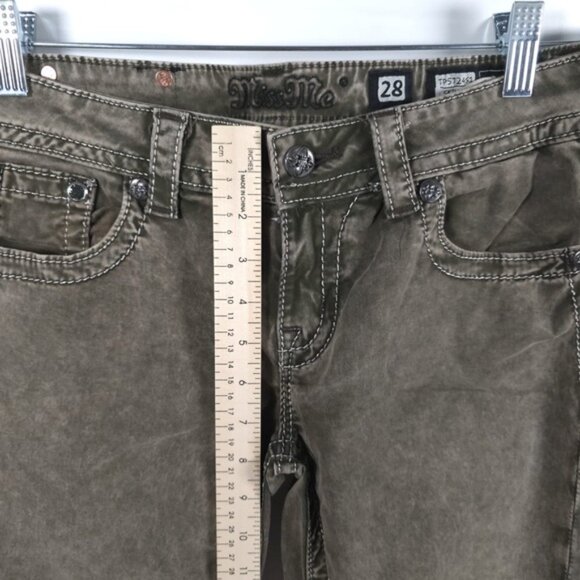 MISS ME TP5724S1 Skinny Designed in USA 🇺🇸 Olive Green Jeans Acid Wash Size 28 - Picture 6 of 13